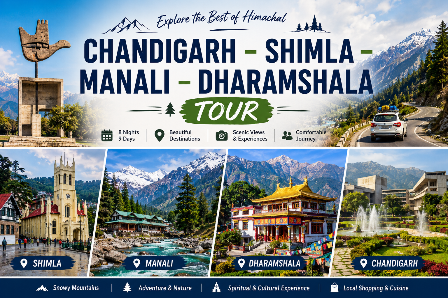 Chandigarh – Shimla – Manali – Dharamshala Tour 8 Nights 9 Days